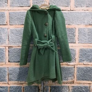 Steve Madden Women’s Single-Breasted Wool Hooded Belted Mid-Length Coat Size S